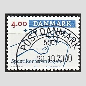 FRIMRKER DANMARK | 2000 - AFA 1263 - Spastikerforeningen - 4,00 Kr. + 50 re bl/rd - Pragt Stemplet