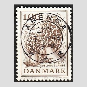 FRIM�RKER DANMARK | 1978 - AFA 669 - Sj�ldne svampe - 1,00 Kr. brun - Pragt Stemplet �benr�