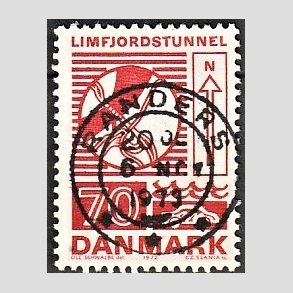FRIM�RKER DANMARK | 1972 - AFA 536 - Trafiktekniske anl�g - 70 �re r�d - Pragt Stemplet Randers