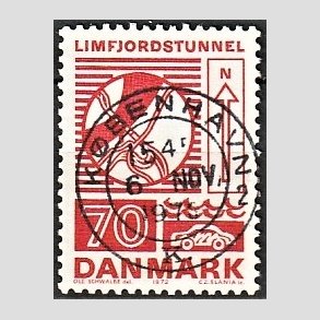 FRIM�RKER DANMARK | 1972 - AFA 536 - Trafiktekniske anl�g - 70 �re r�d - Pragt Stemplet