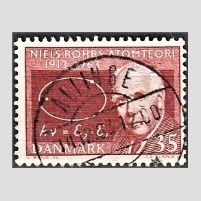 FRIM�RKER DANMARK | 1963 - AFA 420 - Niels Bohr - 35 �re r�dbrun - Pragt Stemplet