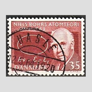 FRIM�RKER DANMARK | 1963 - AFA 420 - Niels Bohr - 35 �re r�dbrun - Pragt Stemplet