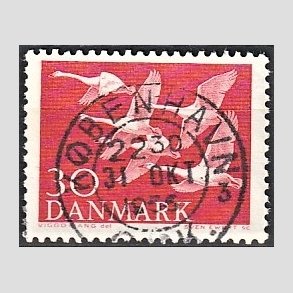 FRIM�RKER DANMARK | 1956 - AFA 367 - Nordens svaner - 30 �re r�d - Pragt Stemplet