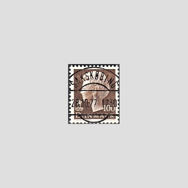 FRIMRKER DANMARK | 1977 - AFA 645 - Dronning Margrethe - 100 re brun - Pragt Stemplet