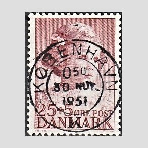 FRIMRKER DANMARK | 1950 - AFA 325 - Prinsesse Anne-Marie - 25 + 5 re brunrd - Pragt Stemplet Kbenhavn