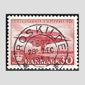 FRIM�RKER DANMARK | 1956 - AFA 366 - Ellehammer - 30 �re r�d - Pragt Stemplet Roskilde