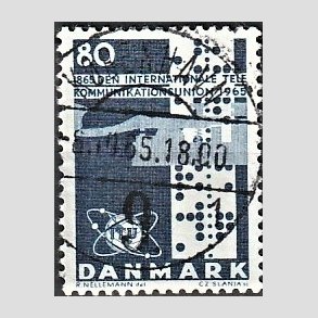 FRIM�RKER DANMARK | 1965 - AFA 434 - Telekommunikation 100 �r - 80 �re bl� - Lux Stemplet K�benhavn