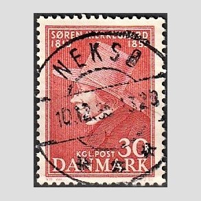 FRIM�RKER DANMARK | 1955 - AFA 365 - S�ren Kierkegaard - 30 �re r�d - Pragt Stemplet Neks�