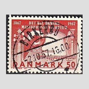 FRIM�RKER DANMARK | 1967 - AFA 452 - Dansk Musikkonservatorium 100 �r - 50 �re karmin - Pragt Stemplet