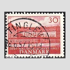 FRIM�RKER DANMARK | 1957 - AFA 370 - Nationalmuseets 150 �r - 30 �re r�d - Pragt Stemplet