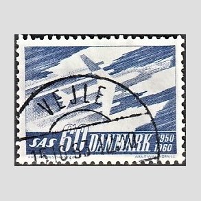 FRIM�RKER DANMARK | 1961 - AFA 391 - SAS 10 �rs jubil�um - 60 �re bl� - Lux Stemplet Vejle