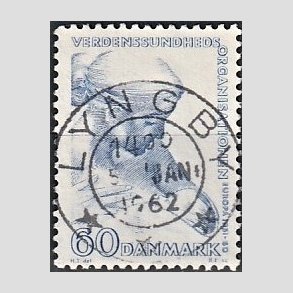FRIM�RKER DANMARK | 1960 - AFA 388 - WHO - 60 �re bl� - Pragt Stemplet