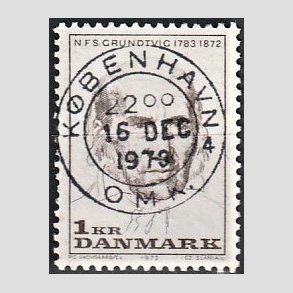 FRIM�RKER DANMARK | 1972 - AFA 524 - N. F. S. Grundtvig - 1 Kr. lysbrun - Pragt Stemplet