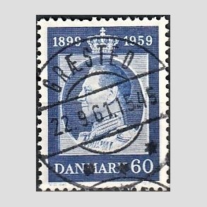 FRIM�RKER DANMARK | 1959 - AFA 376 - Frederik IX 60 �r - 60 �re bl� - Pragt Stemplet Gr�sted