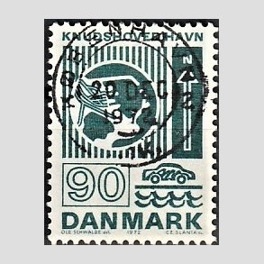 FRIM�RKER DANMARK | 1972 - AFA 537 - Trafiktekniske anl�g - 90 �re bl�gr�n - Pragt Stemplet