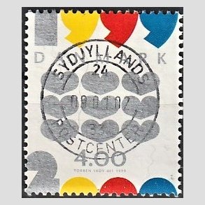 FRIM�RKER DANMARK | 1999 - AFA 1232 - Millennium-frim�rker - 4,00 Kr. Ni hjerter - Pragt Stemplet