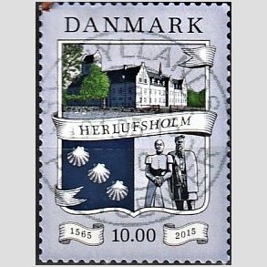 FRIM�RKER DANMARK | 2015 - AFA 1824 - Herlufsholm 450 �r - 10,00 Kr. flerfarvet - Pragt Stemplet
