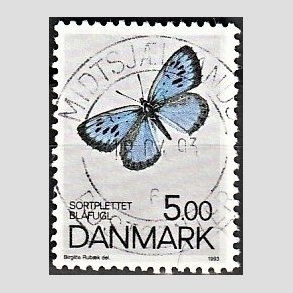 FRIM�RKER DANMARK | 1993 - AFA 1038 - Danske sommerfugle - 5,00 Kr. flerfarvet - Pragt Stemplet