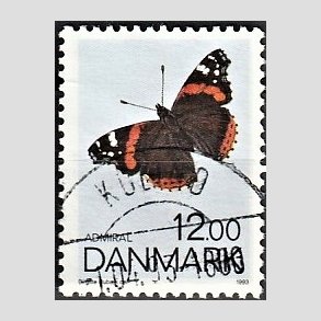 FRIM�RKER DANMARK | 1993 - AFA 1040 - Sommerfugle - 12,00 Kr. flerfarvet - Pragt Stemplet 