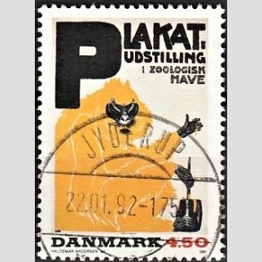 FRIM�RKER DANMARK | 1991 - AFA 1000 - Dansk Plakatkunst - 4,50 Kr. flerfarvet - Pragt Stemplet Jyderup