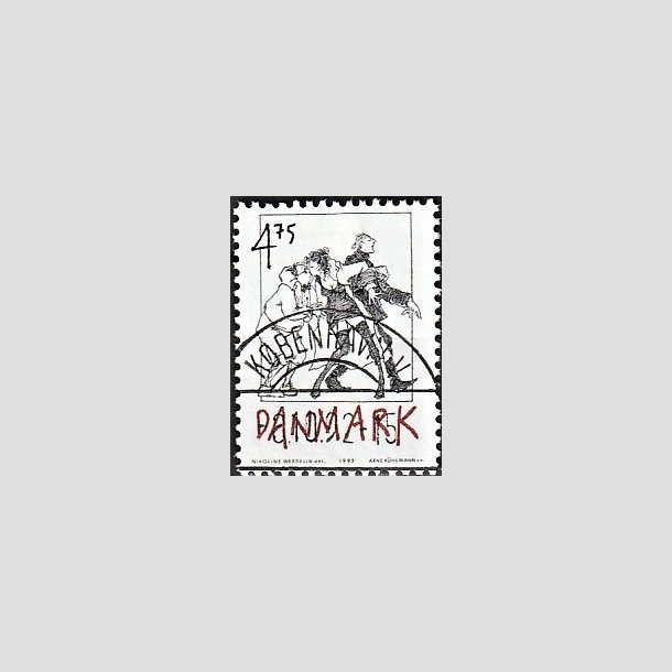 FRIMRKER DANMARK | 1992 - AFA 1030 - Danske tegneseriefigurer - 4,75 Kr. sort/rd - Pragt Stemplet