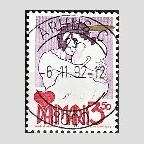 FRIM�RKER DANMARK | 1992 - AFA 1028 - Danske tegneseriefigurer - 3,50 Kr. r�d/gul - Pragt Stemplet