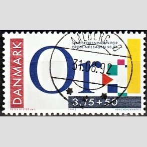 FRIMRKER DANMARK | 1992 - AFA 1025 - Ord-blindesagen 50 r - 3,75 Kr. + 50 re flerfarvet - Pragt Stemplet