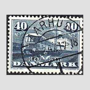 FRIM�RKER DANMARK | 1947 - AFA 304 - Danske jernbaner 100 �r - 40 �re bl� - Pragt Stemplet Aarhus