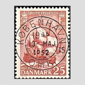 FRIM�RKER DANMARK | 1951 - AFA 328 - S�officerskolen 250 �r - 25 �re brunr�d - Pragt Stemplet