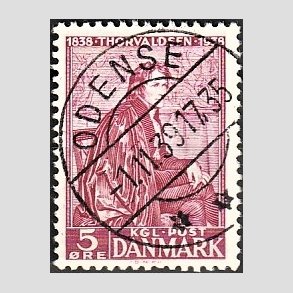 FRIM�RKER DANMARK | 1938 - AFA 249 - Thorvaldsen 5 �re r�dlilla - Lux Stemplet