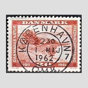 FRIM�RKER DANMARK | 1961 - AFA 392 - Naturfredningsforening 50 �r. - 30 �re brunr�d - Pragt Stemplet