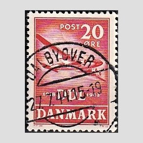 FRIM�RKER DANMARK | 1943 - AFA 282 - Danske Luftfartselskab 25 �r - 20 �re r�d - Pragt Stemplet Dalbyover