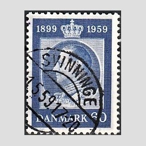 FRIM�RKER DANMARK | 1959 - AFA 376 - Frederik IX 60 �r - 60 �re bl� - Pragt Stemplet