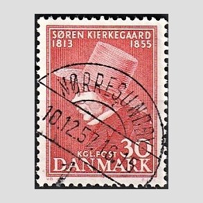 FRIM�RKER DANMARK | 1955 - AFA 365 - S�ren Kierkeghaard - 30 �re r�d - Pragt Stemplet N�rresundby