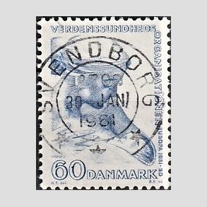 FRIM�RKER DANMARK | 1960 - AFA 388 - WHO - 60 �re bl� - Pragt Stemplet