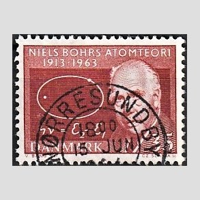 FRIM�RKER DANMARK | 1963 - AFA 420 - Niels Bohr - 35 �re r�dbrun - Pragt Stemplet