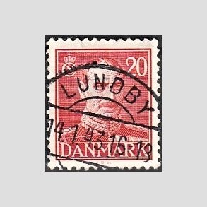 FRIMRKER DANMARK | 1942-44 - AFA 276 - Chr. X 20 re rd - Lux Stemplet Lundby