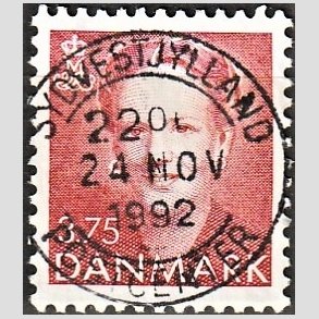 FRIMRKER DANMARK | 1992 - AFA 1017 - Dronning Margrethe - 3,75 Kr. rd - Pragt Stemplet