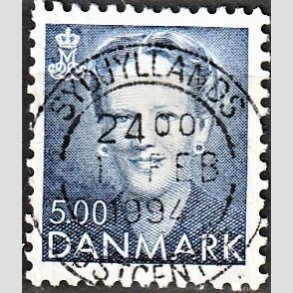 FRIMRKER DANMARK | 1992 - AFA 1019 - Dronning Margrethe - 5,00 Kr. bl - Pragt Stemplet