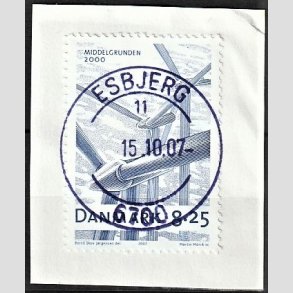 FRIM�RKER DANMARK | 2007 - AFA 1495 - Danske vindm�ller - 8,25 Kr. bl� p� afklip - Pragt Stemplet