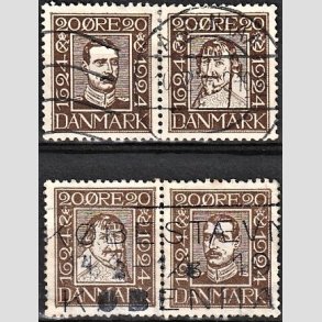 FRIMRKER DANMARK | 1924 - AFA 140-143 - Postjubilum 20 re brun i parstykker - Stemplet