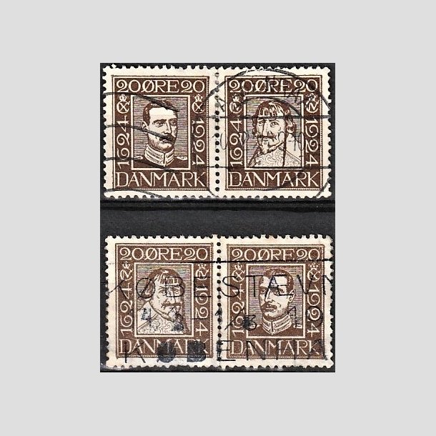 FRIMRKER DANMARK | 1924 - AFA 140-143 - Postjubilum 20 re brun i parstykker - Stemplet