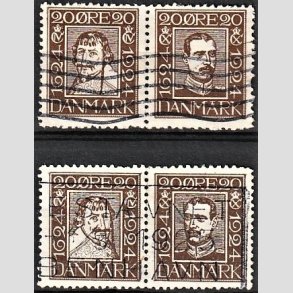 FRIMRKER DANMARK | 1924 - AFA 140-143 - Postjubilum 20 re brun i parstykker - Stemplet