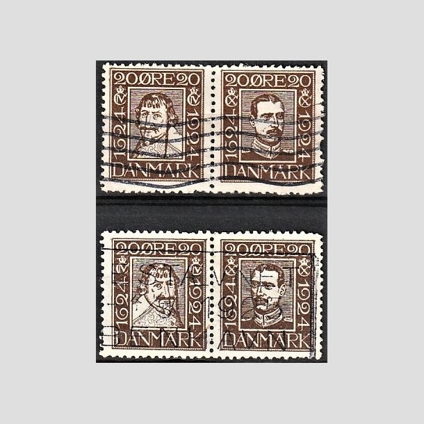 FRIMRKER DANMARK | 1924 - AFA 140-143 - Postjubilum 20 re brun i parstykker - Stemplet