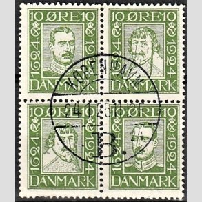 FRIMRKER DANMARK | 1924 - AFA 132-135 - Postjubilum 10 re grn i 4-blok - Lux Stemplet