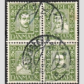 FRIMRKER DANMARK | 1924 - AFA 132-135 - Postjubilum 10 re grn i 4-blok - Stemplet