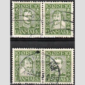 FRIMRKER DANMARK | 1924 - AFA 132-135 - Postjubilum 10 re grn i parstykker - Stemplet