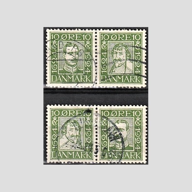 FRIMRKER DANMARK | 1924 - AFA 132-135 - Postjubilum 10 re grn i parstykker - Stemplet