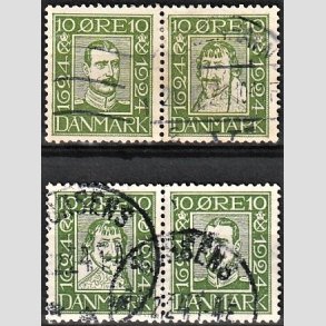 FRIMRKER DANMARK | 1924 - AFA 132-135 - Postjubilum 10 re grn i parstykker - Stemplet