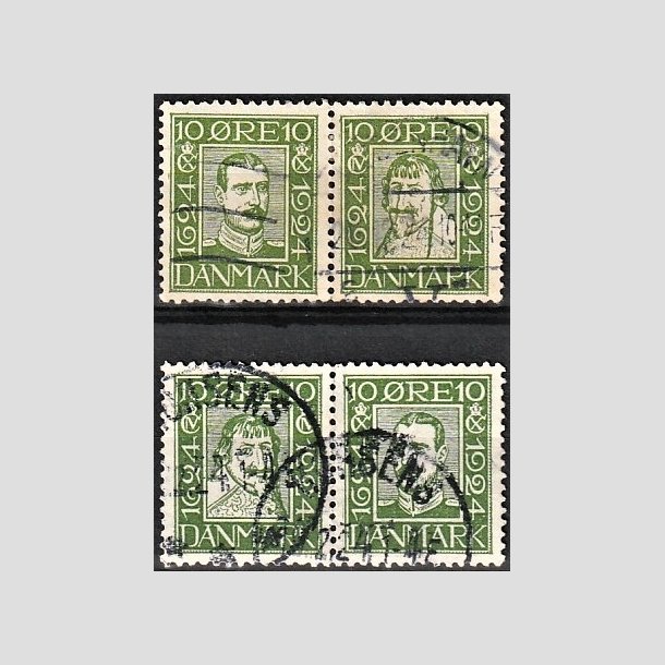 FRIMRKER DANMARK | 1924 - AFA 132-135 - Postjubilum 10 re grn i parstykker - Stemplet